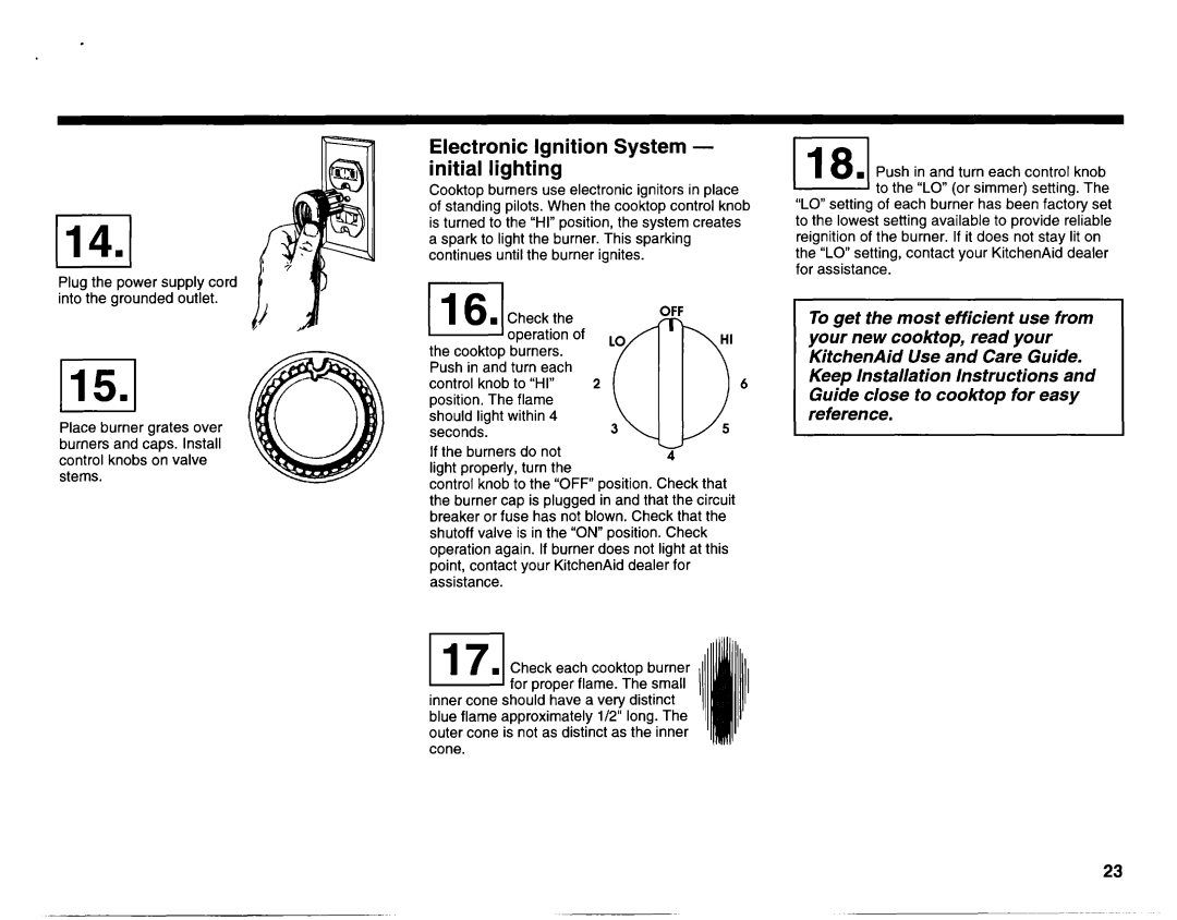 KitchenAid 3182048 installation instructions 115.1, Electronic Ignition System initial lighting 