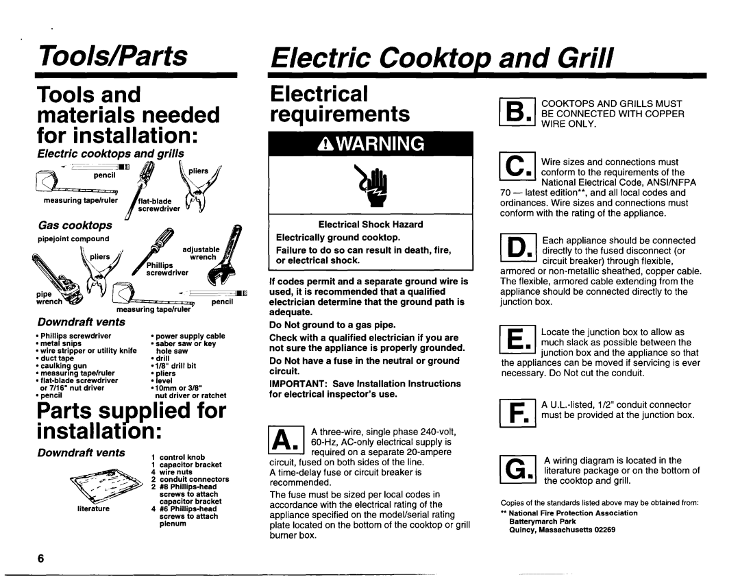 KitchenAid 3182048 Tools/Parts, Electric Cooktop, Grill, Tools and materials needed for installation 