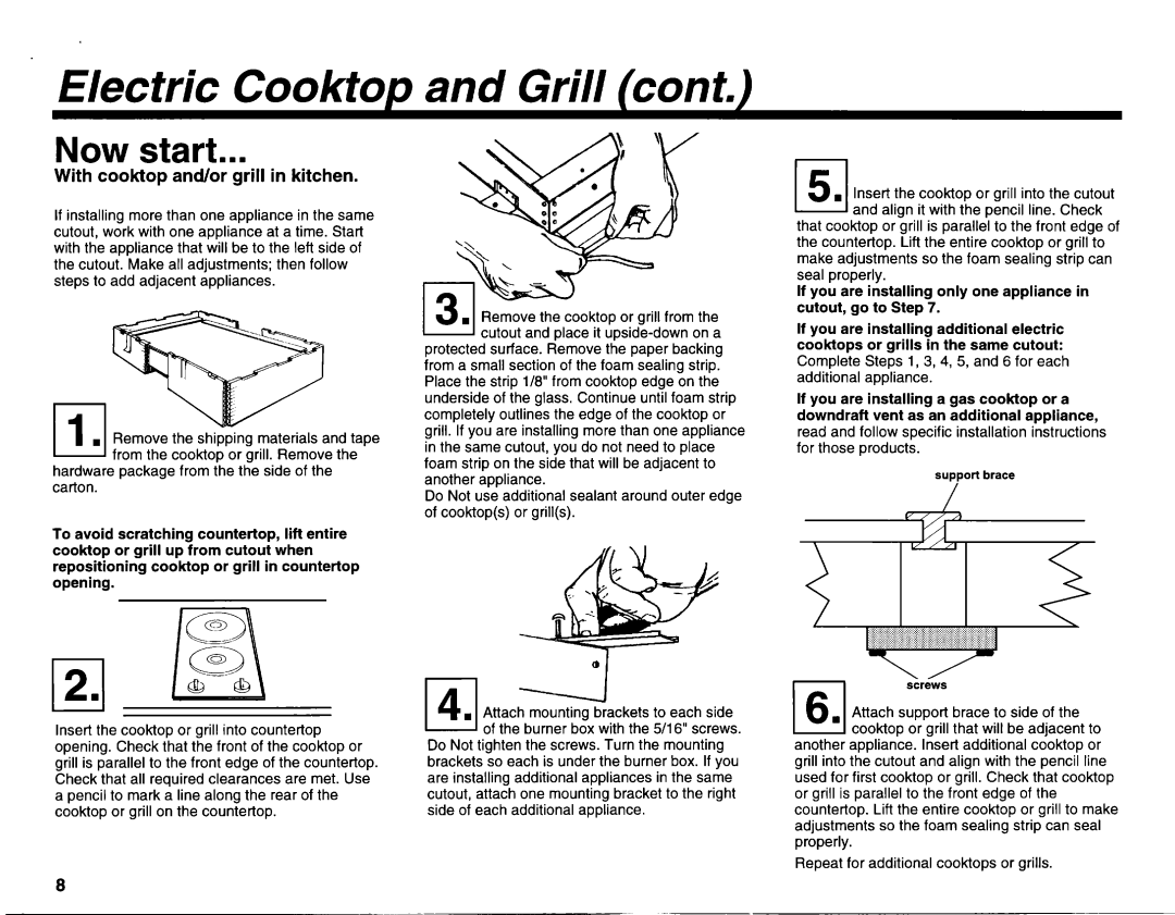 KitchenAid 3182048 installation instructions Electric Cooktop and Grill, Now start, With cooktop and/or grill in kitchen 