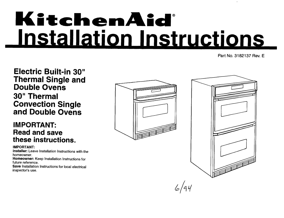 KitchenAid 3182137 installation instructions KCtchenACd 