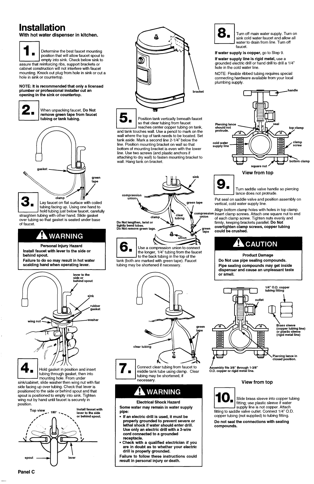 KitchenAid 3184330 installation instructions Installation, With hot water dispenser in kitchen, View from top I, Panel C 