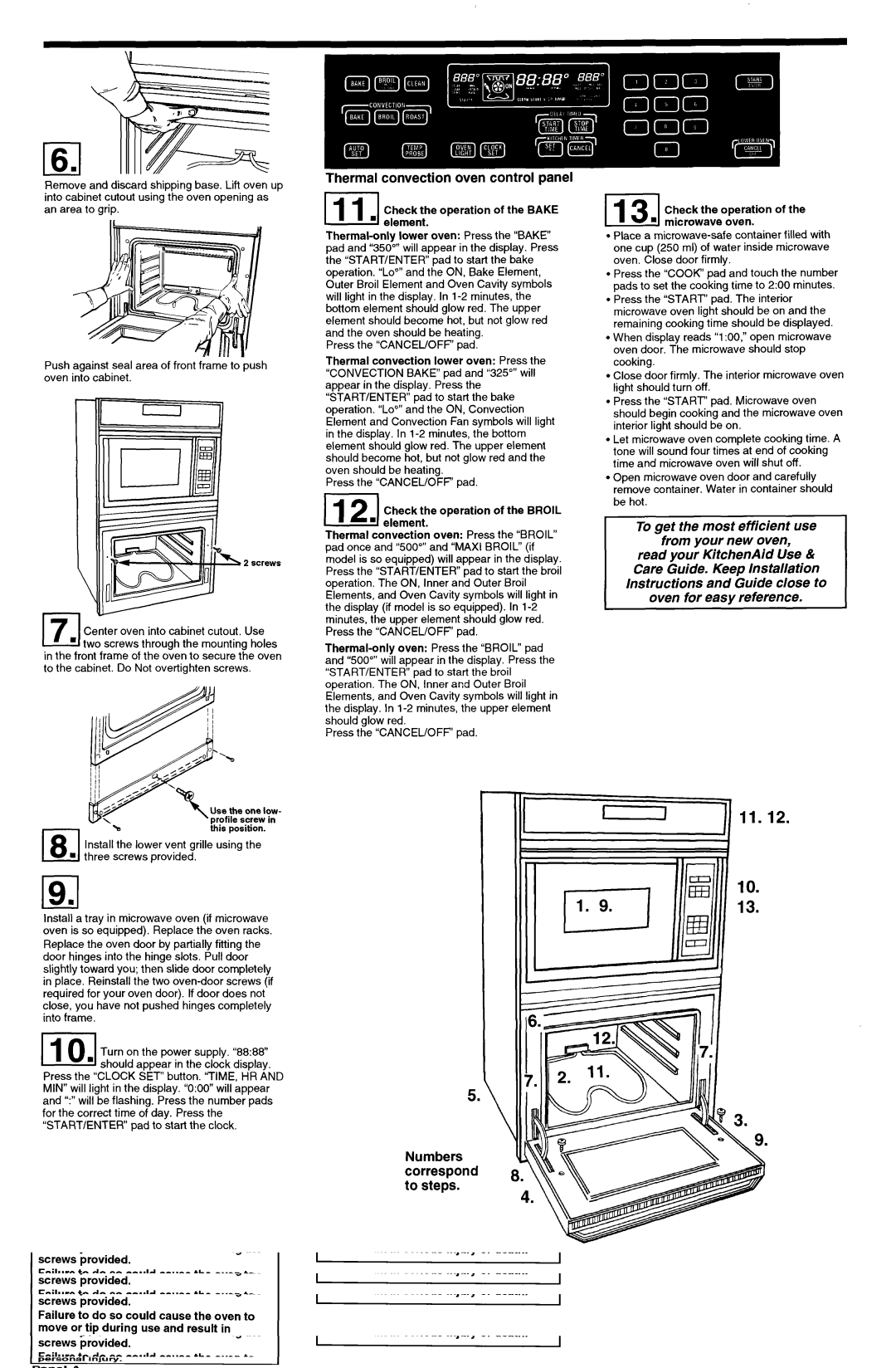 KitchenAid 3184435 REV. A installation instructions Thermal convection oven control panel, Panel C 