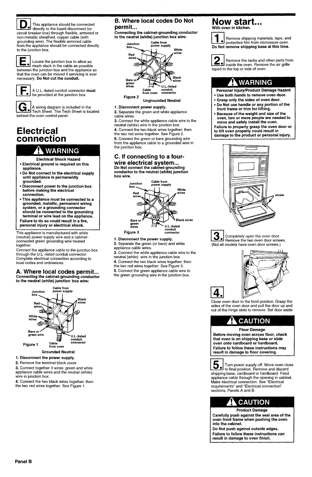KitchenAid 3184435 REV. A Now start, Electrical connection, Panel B, 14.1, A. Where local codes permit 
