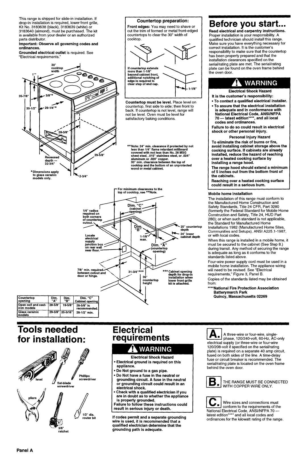 KitchenAid 3184873 Tools needed for installation, Before you start, Electrical requirements, Countertop preparation 