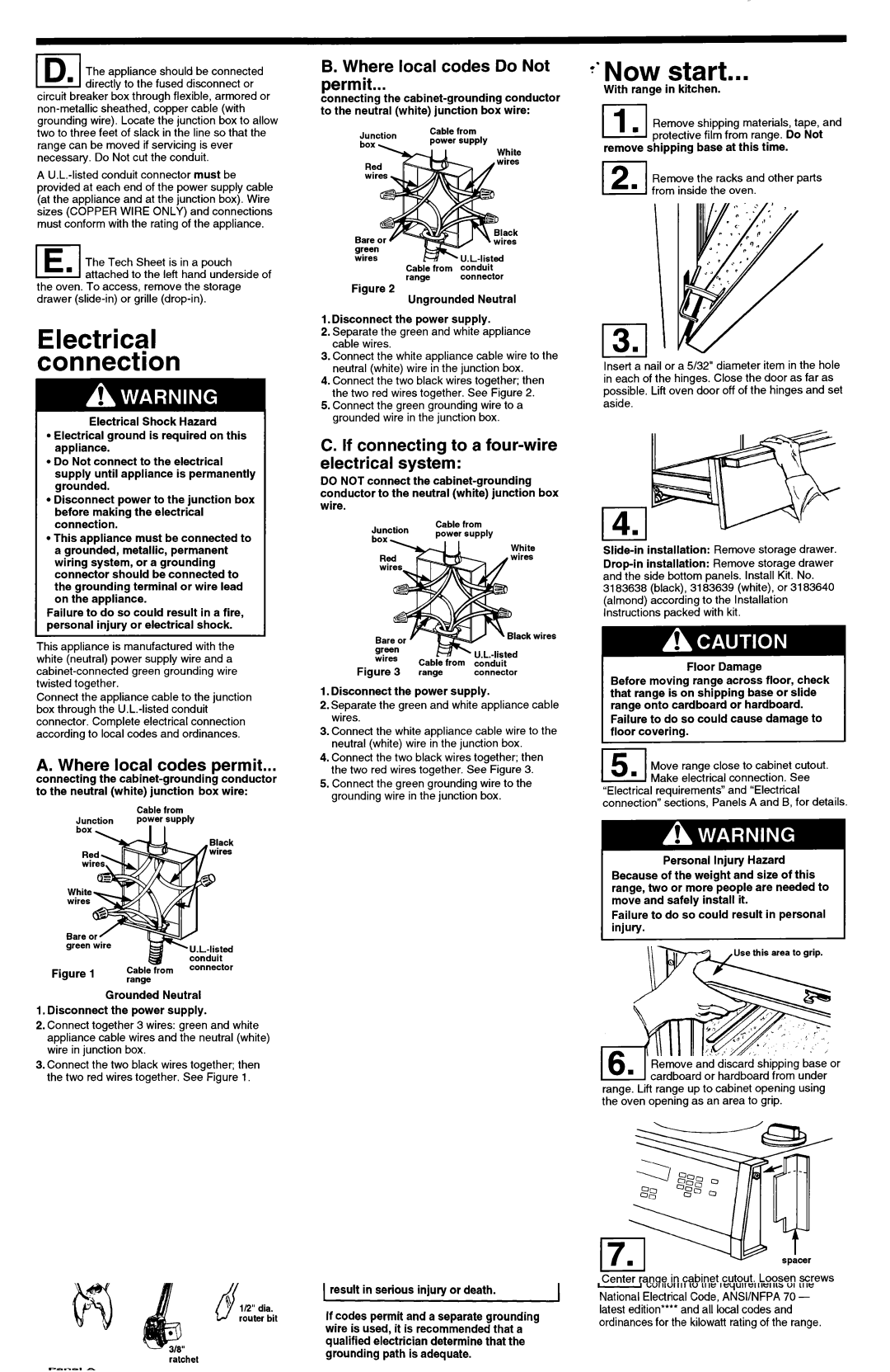 KitchenAid 3184873 installation instructions TmNow start, Electrical connection, Panel B 