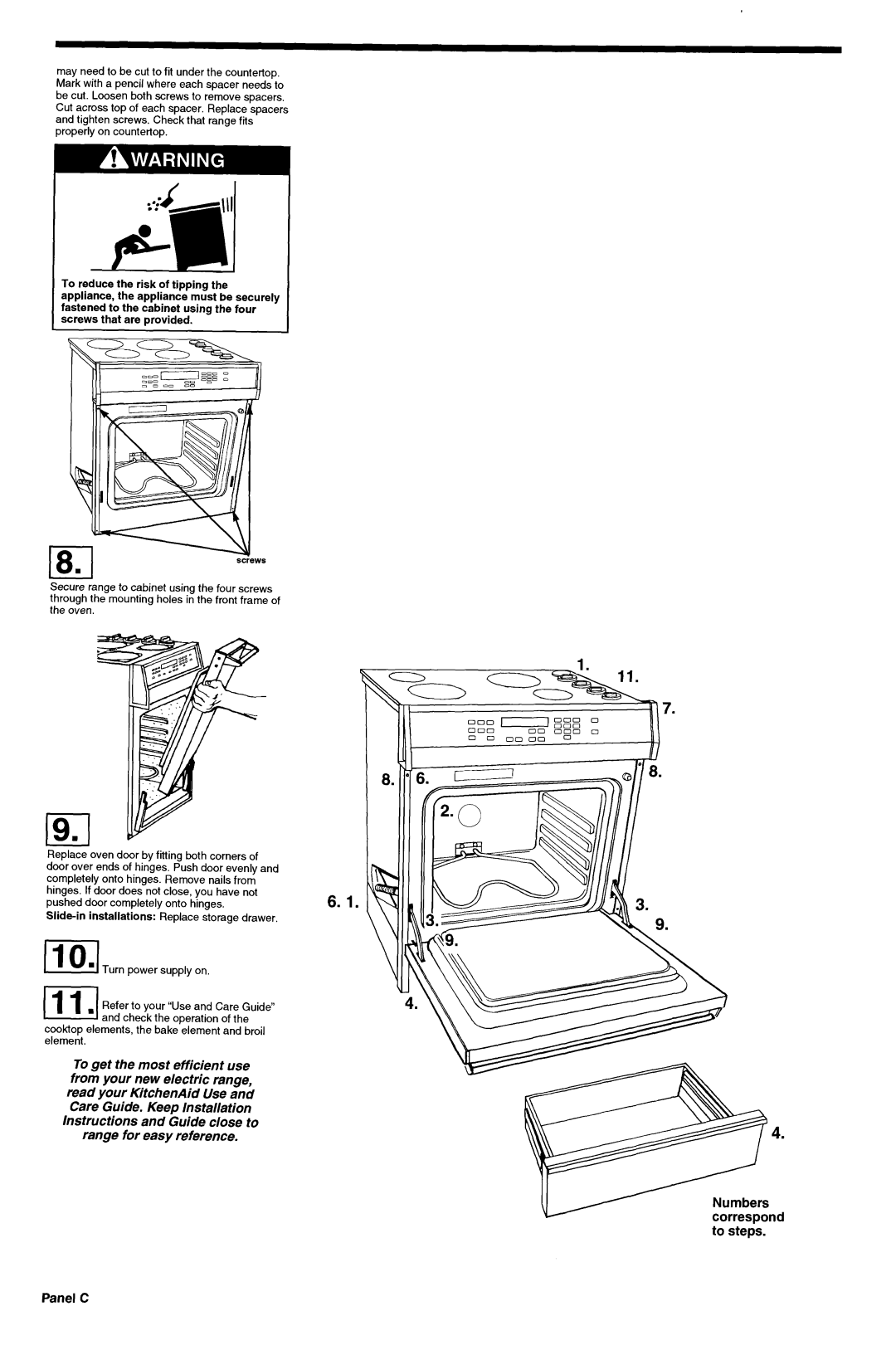 KitchenAid 3184873 installation instructions Panel C, Slide-in installations Replace storage drawer 