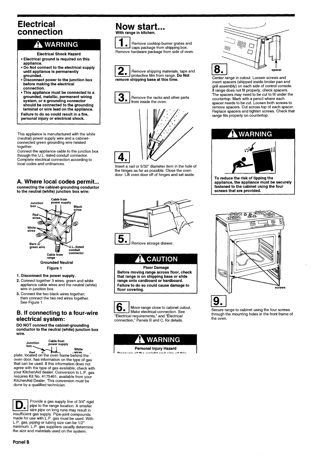 KitchenAid 3186508 installation instructions Electrical connection, Panel C 