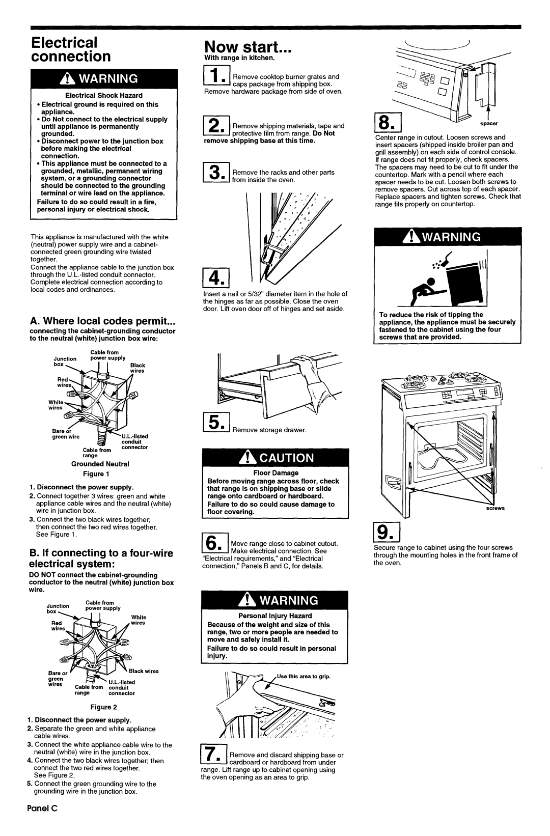 KitchenAid 3186508 Electrical connection, A. Where local codes permit, B. If connecting to a four-wire electrical system 