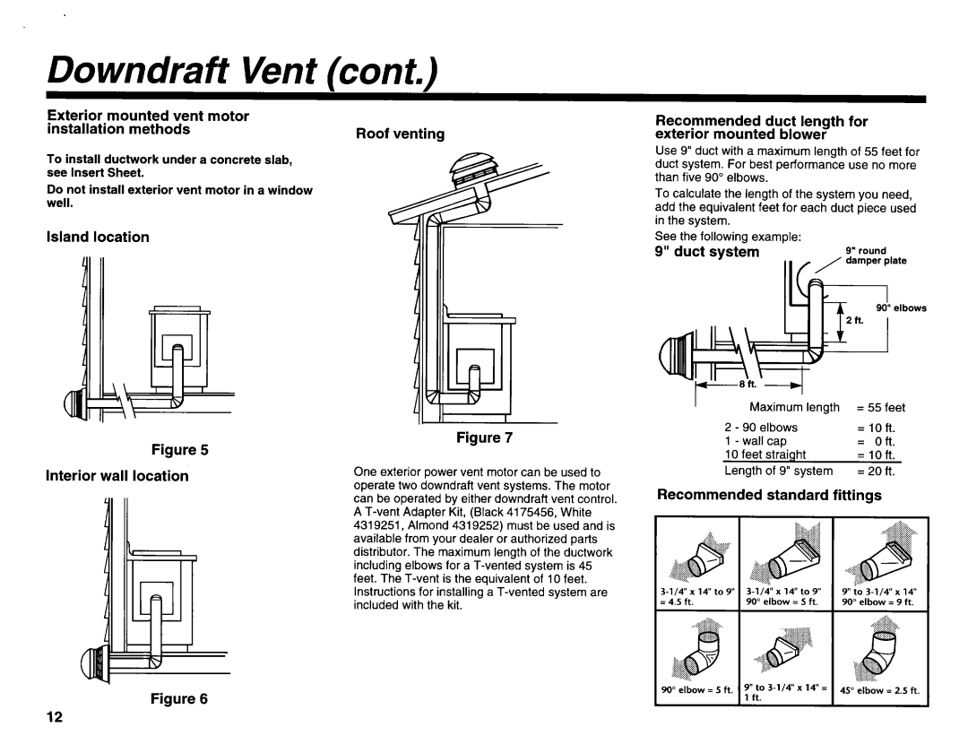 KitchenAid 3186523 Exterior Mounted vent Motor, Recommended duct length for exterior mounted blower 