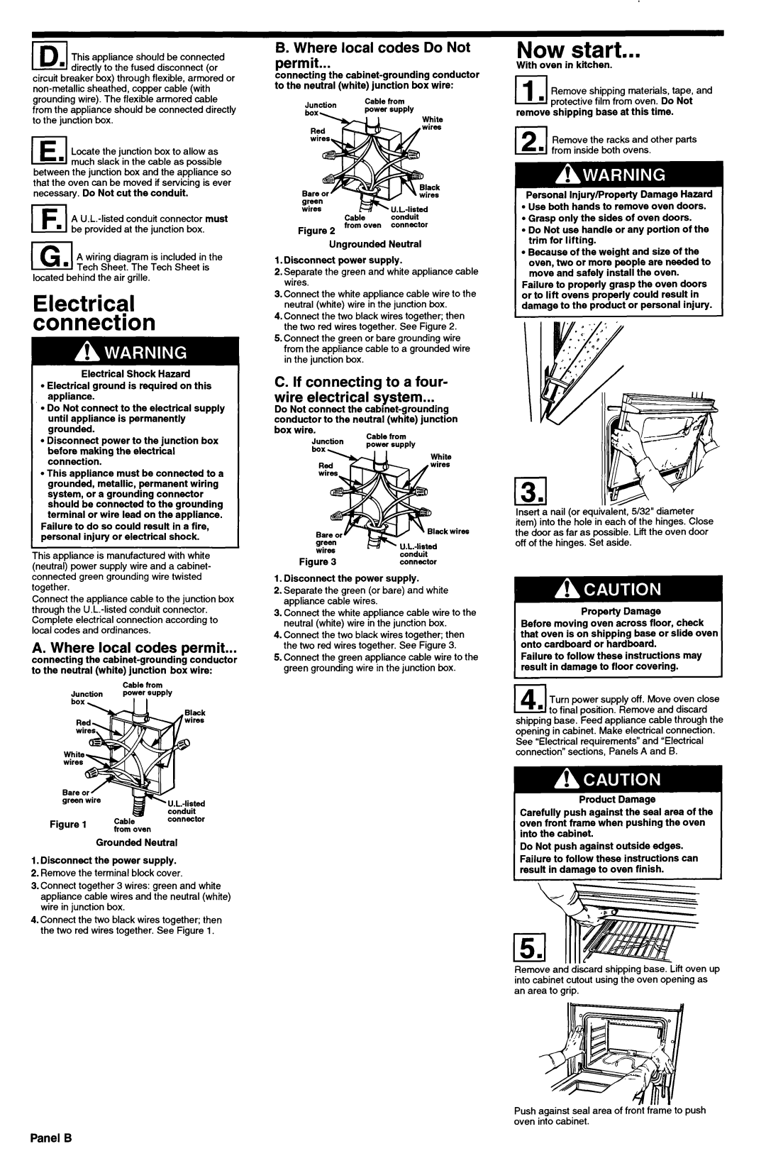 KitchenAid 3187359 installation instructions Now start, Electrical connection, Panel B 