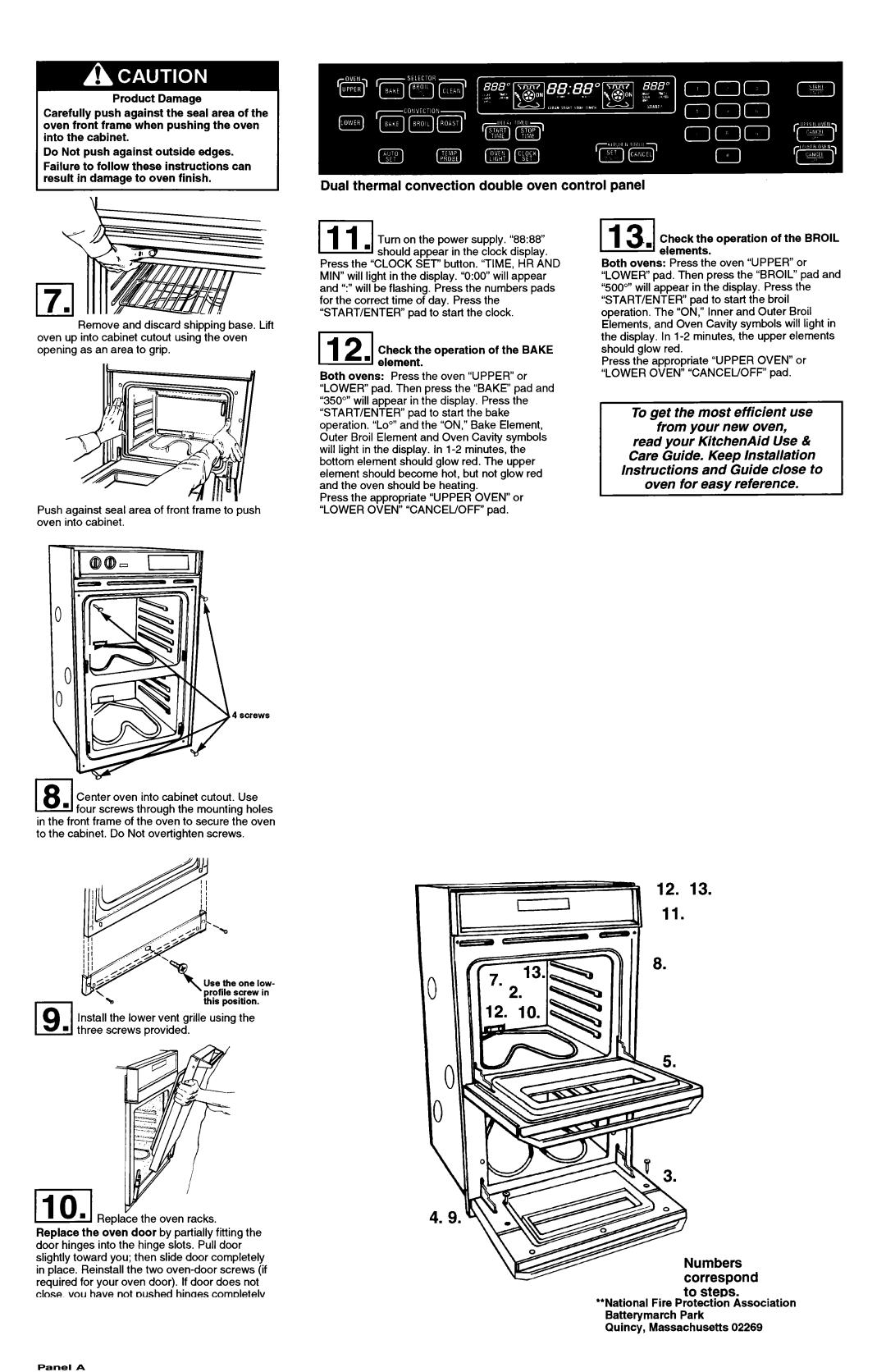 KitchenAid 3187360 Dual thermal convection double oven control panel, Numbers correspol Id to steps Panel C 