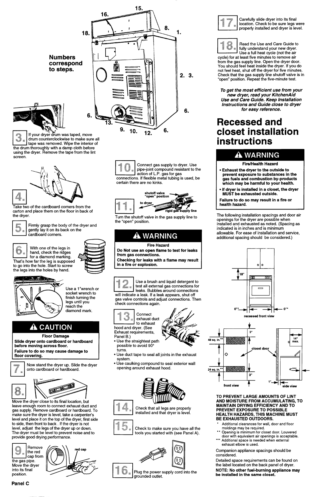 KitchenAid 3395306 Numbers correspond to steps, Failure to do so may result in a fire or health hazard 