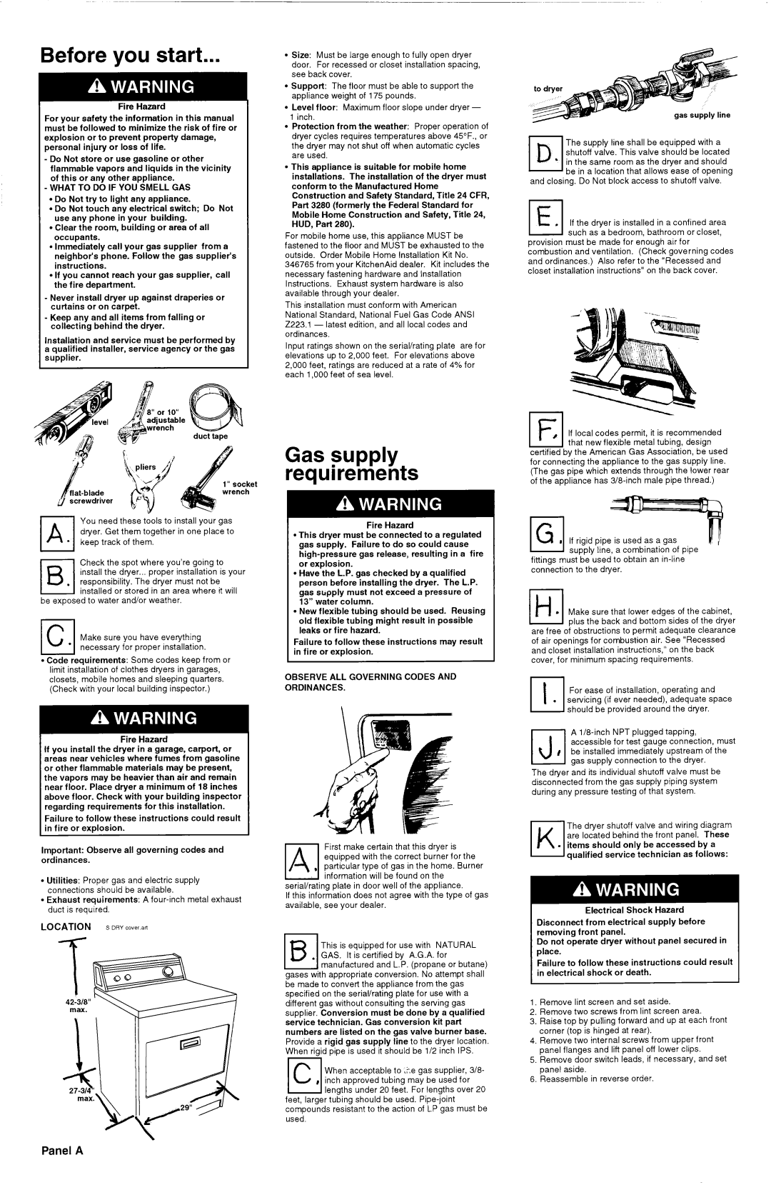 KitchenAid 3395322 installation instructions Before you start, Gas supply requirements, What to do if YOU Smell GAS 