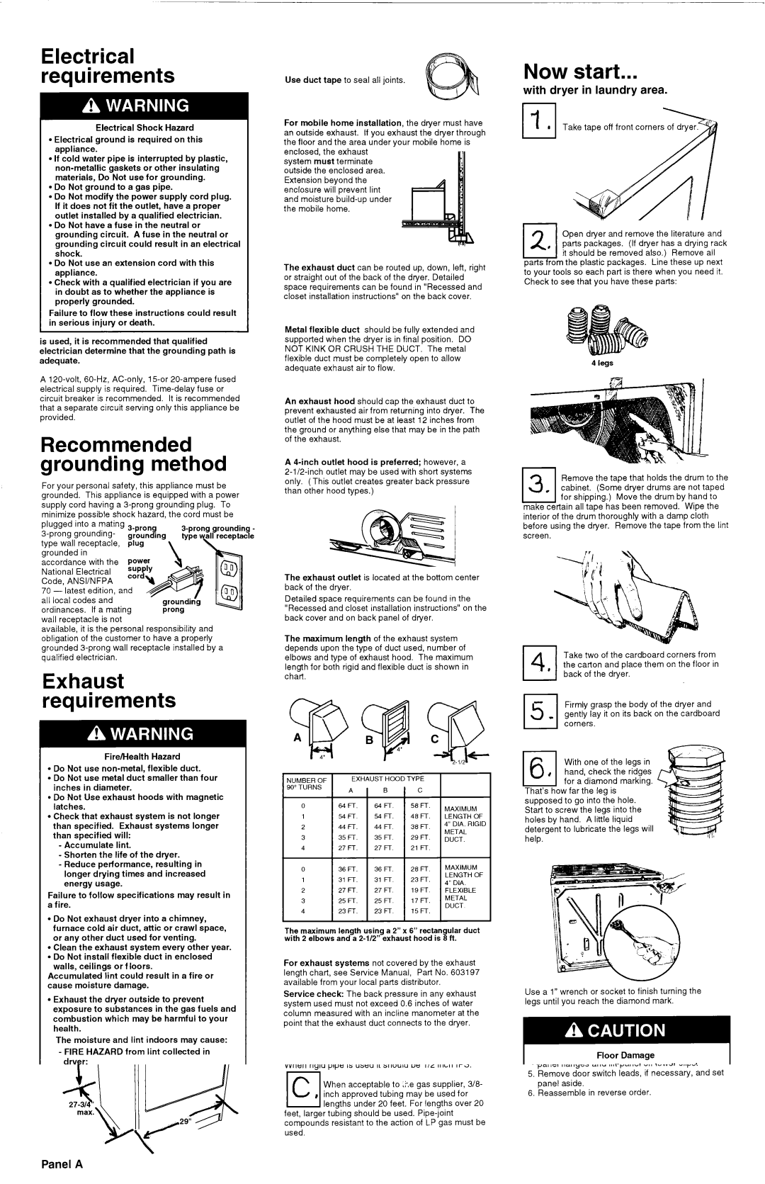 KitchenAid 3395322 Electrical, Method, Exhaustchart. requirements Now start, Requirements, Recommended 