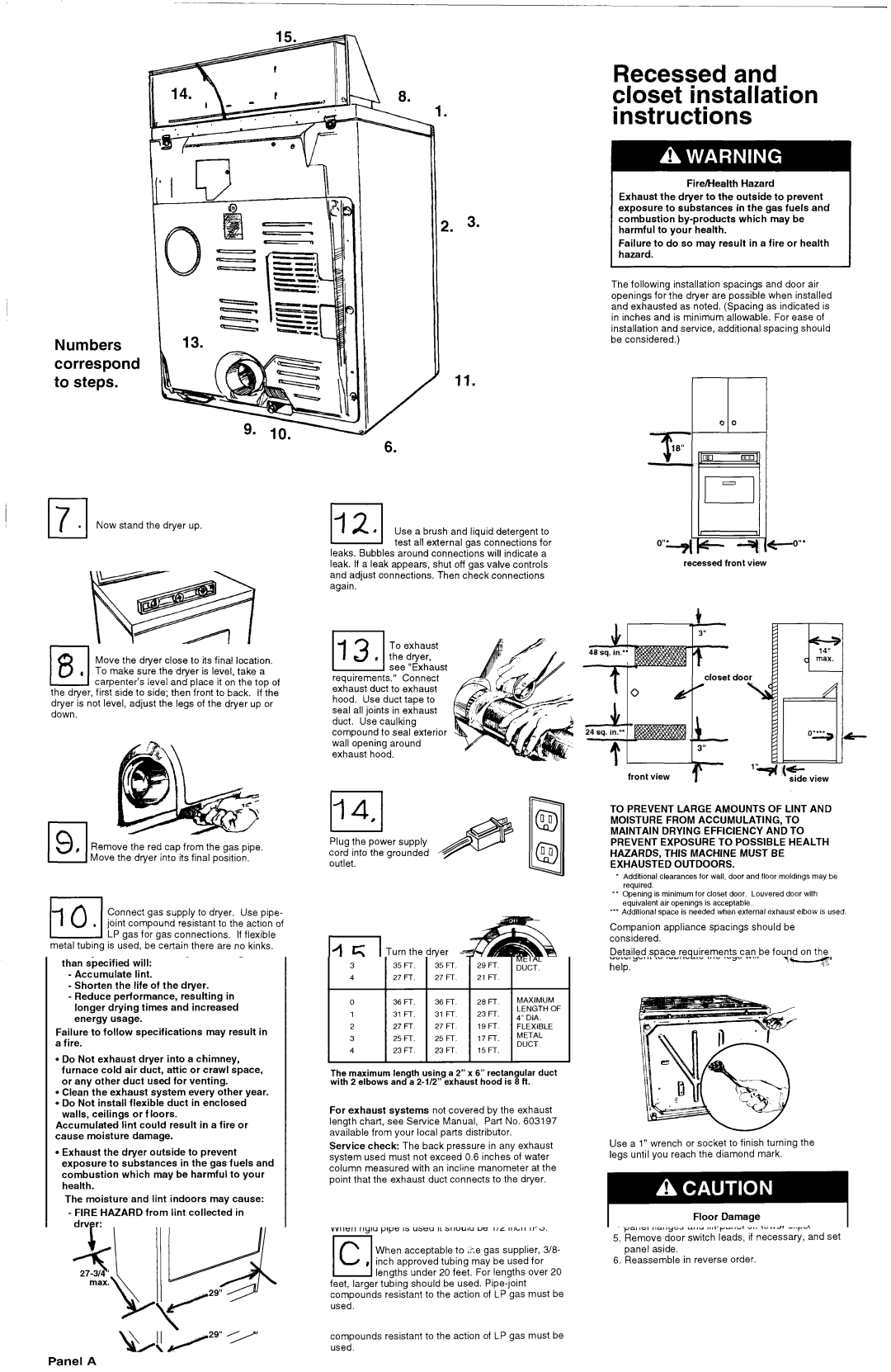 KitchenAid 3395322 Recessed and closet installation instructions, Numbers correspond to steps 