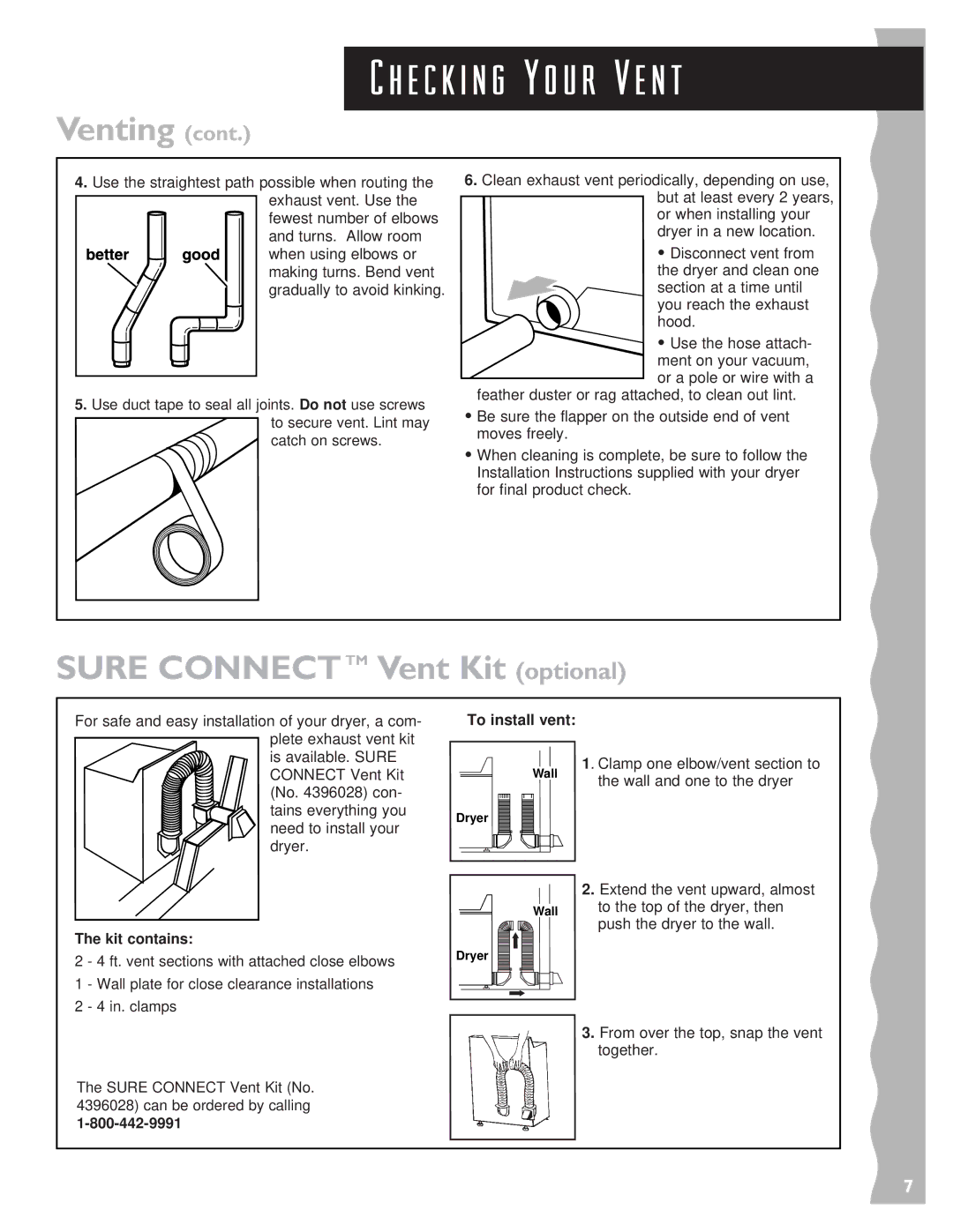 KitchenAid 3405633 warranty Sure Connecttm Vent Kit optional, To install vent, Kit contains 