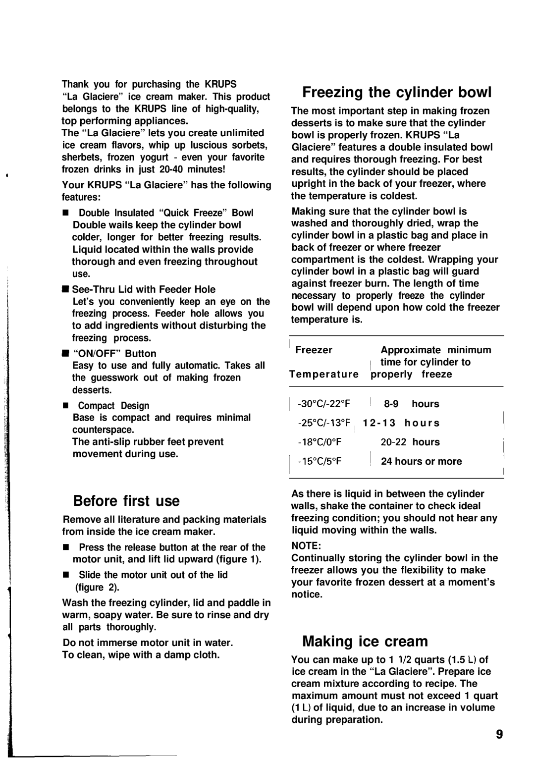 KitchenAid 358 manual Before first use, Freezing the cylinder bowl, Making ice cream 