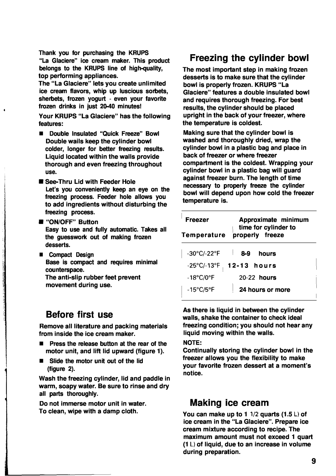 KitchenAid 358 manual Before first use, Freezing the cylinder bowl, Making ice cream 