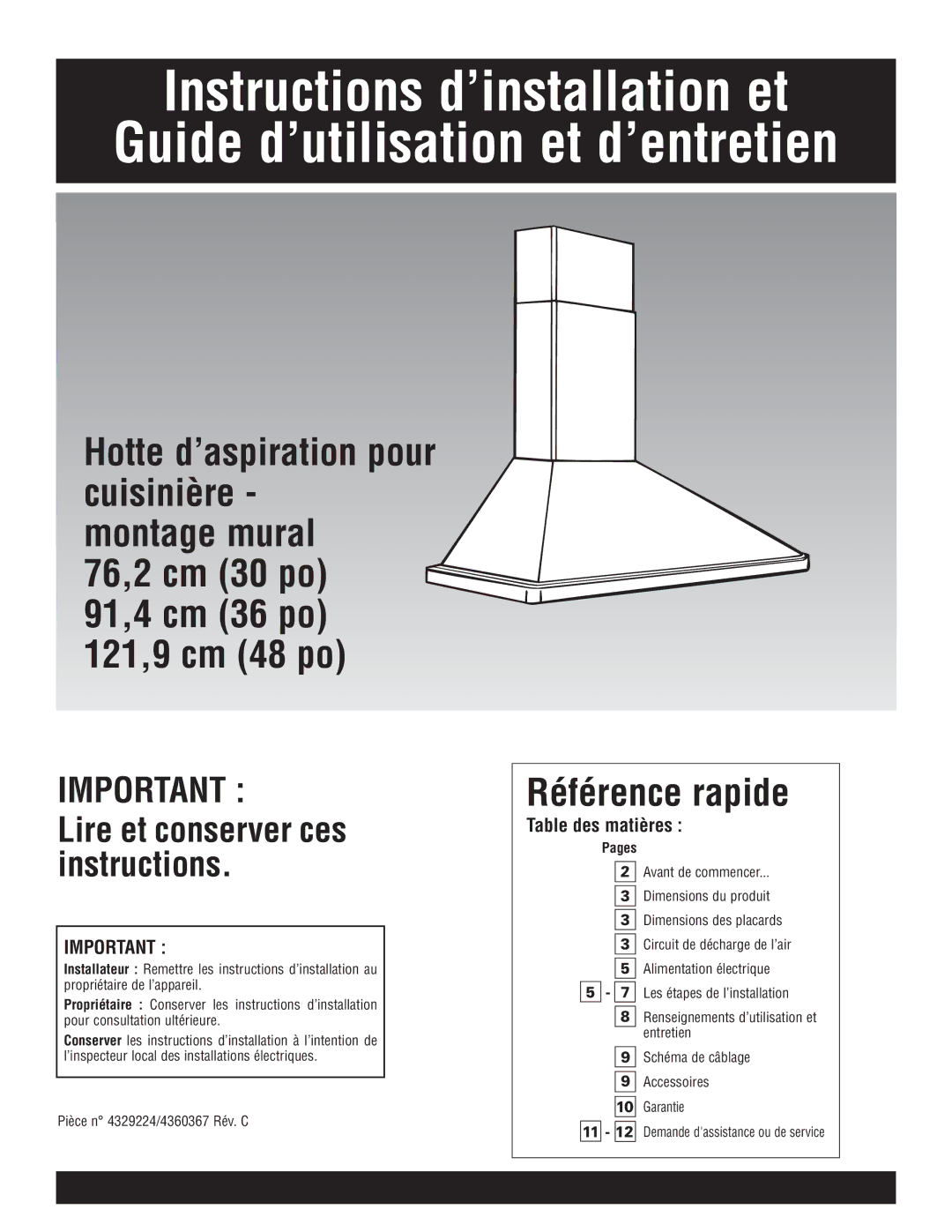 KitchenAid 30, 36, 48 installation instructions Instructions d’installation et, Pour consultation ultérieure 