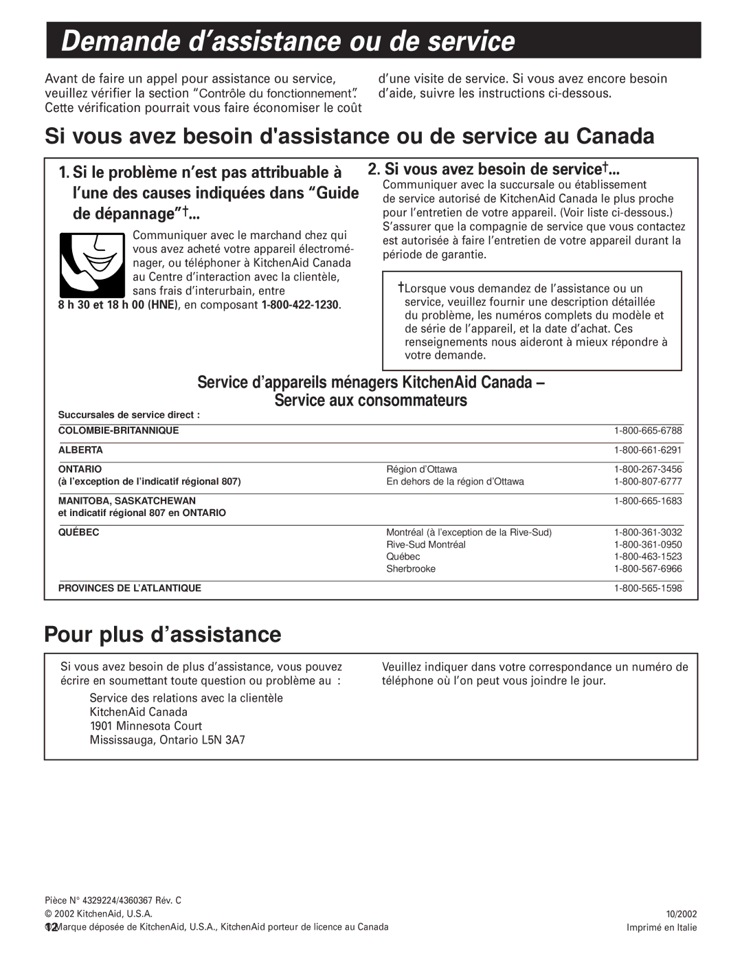 KitchenAid 36, 30, 48 Demande d’assistance ou de service, Si vous avez besoin dassistance ou de service au Canada 