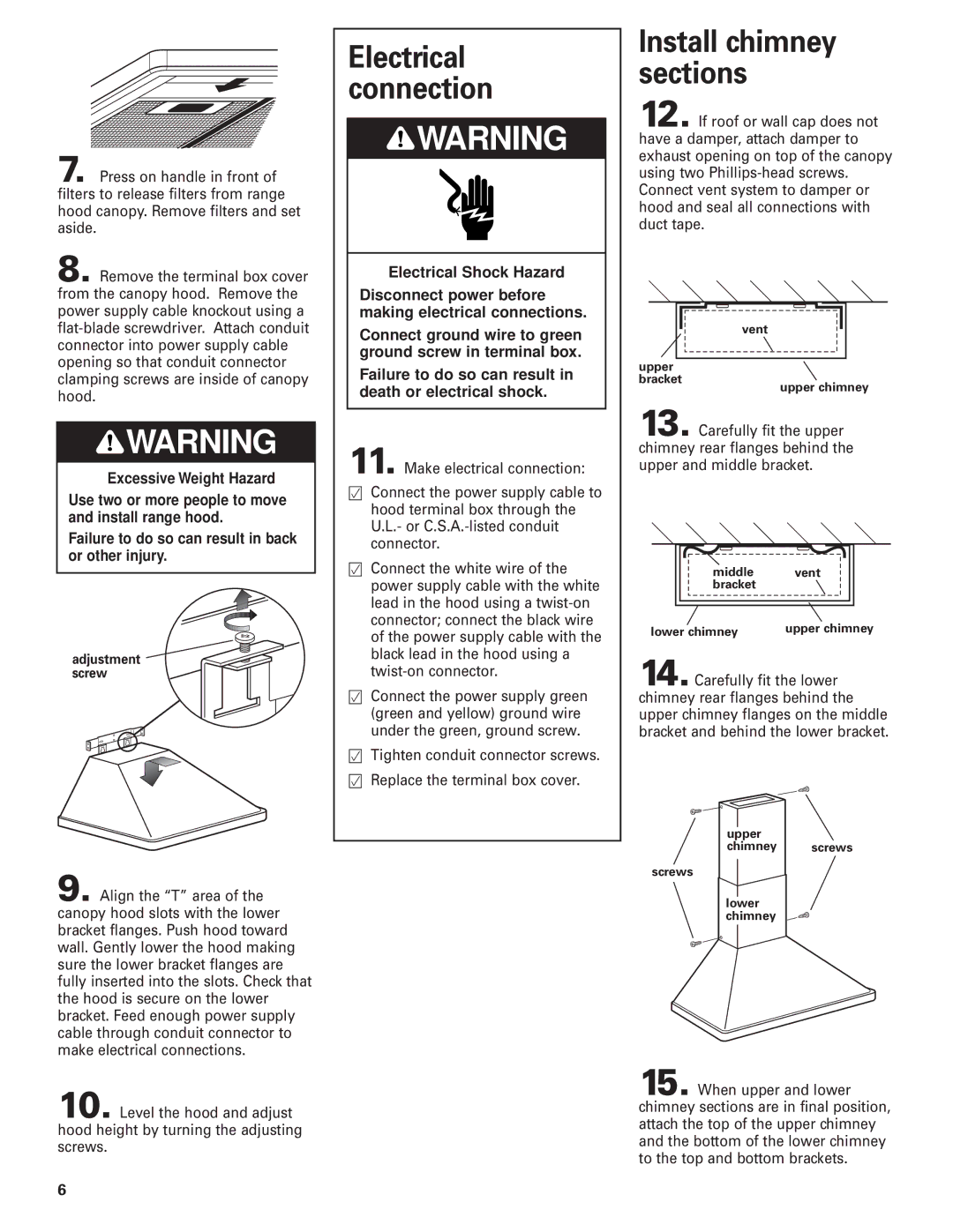 KitchenAid 36, 30, 48 installation instructions Electrical connection 