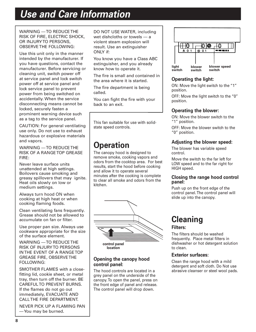 KitchenAid 48, 36, 30 installation instructions Use and Care Information, Operation, Cleaning 