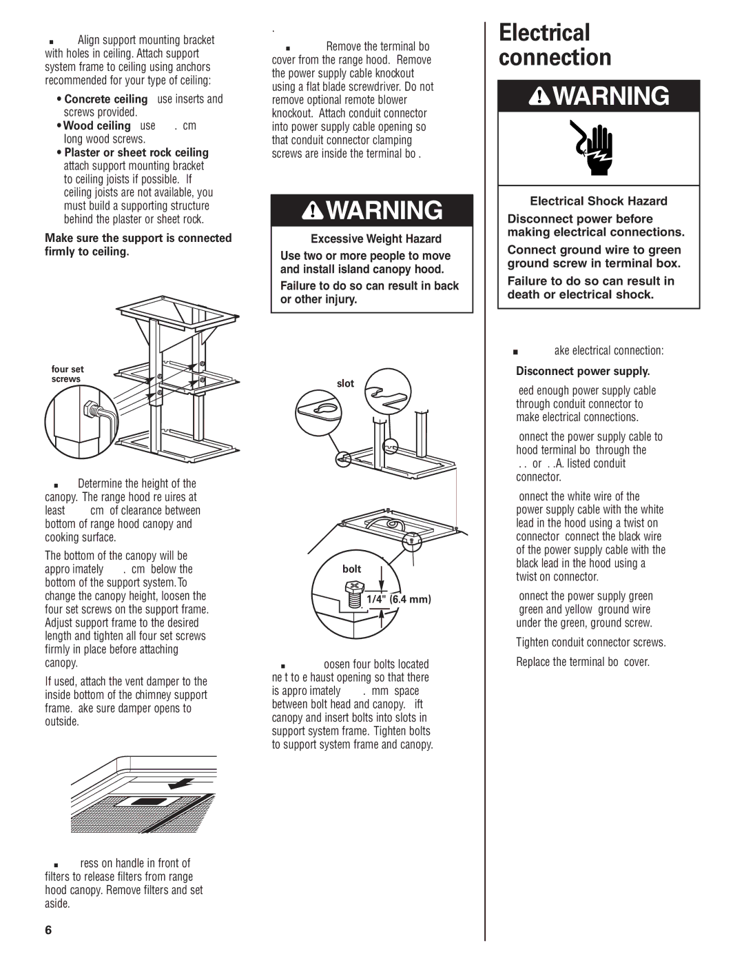 KitchenAid 36" (91.4 cm) 48" (121.9 cm) Island Canopy Range Hood Concrete ceiling use inserts and screws provided 