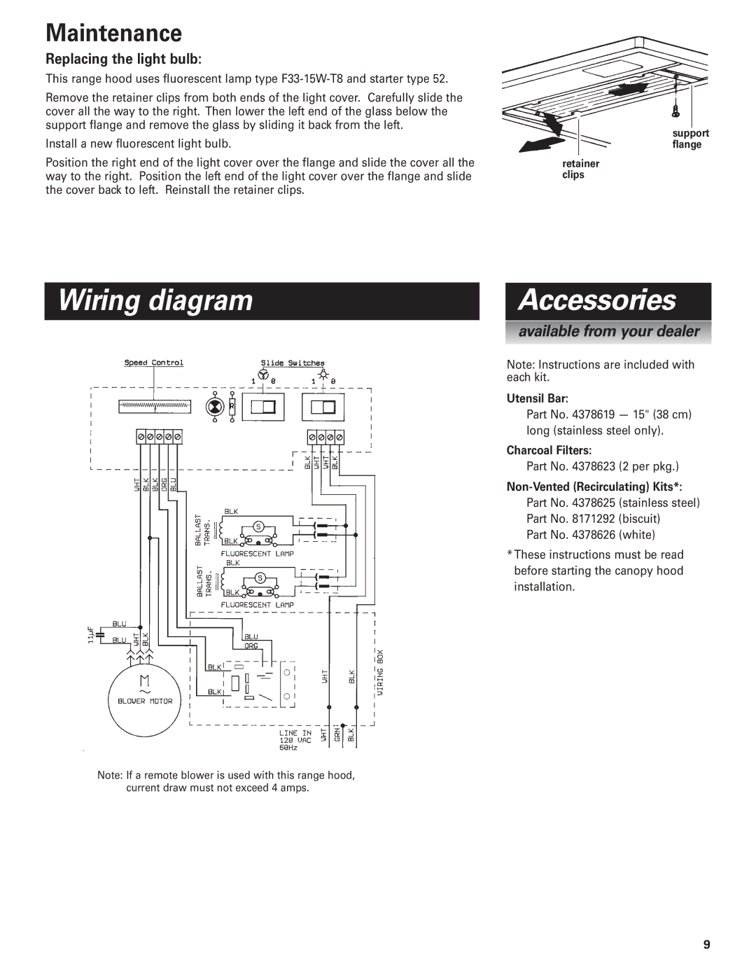 KitchenAid 36" (91.4 cm) 48" (121.9 cm) Island Canopy Range Hood Wiring diagram Accessories, Maintenance, Utensil Bar 