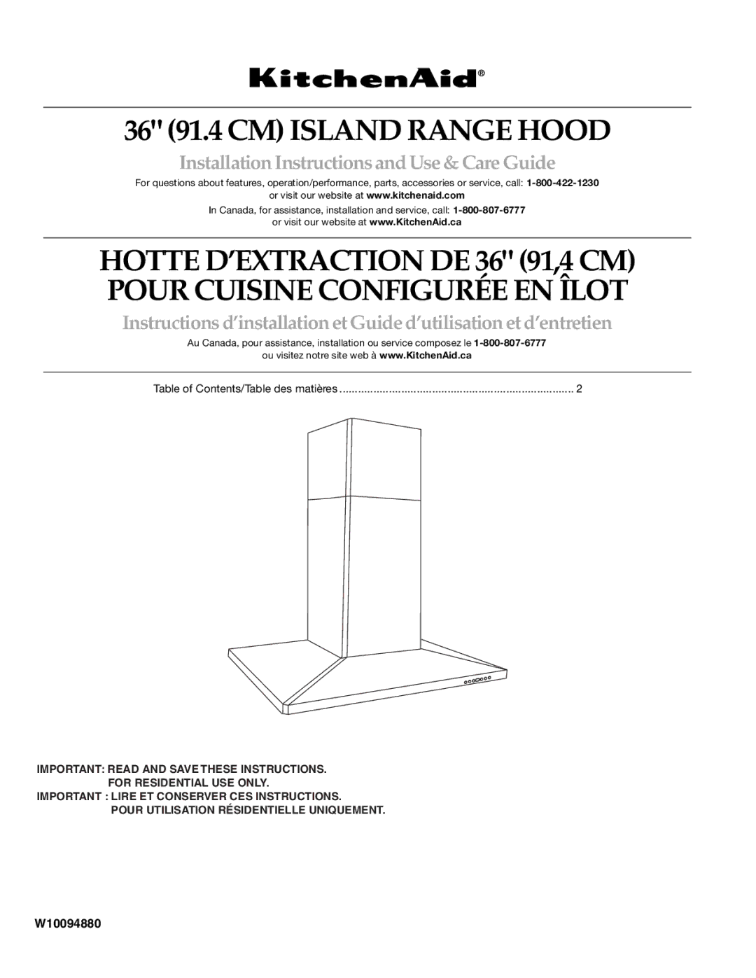 KitchenAid 36(91.4CM) ISLAND RANGE HOOD installation instructions 36 91.4 CM Island Range Hood 