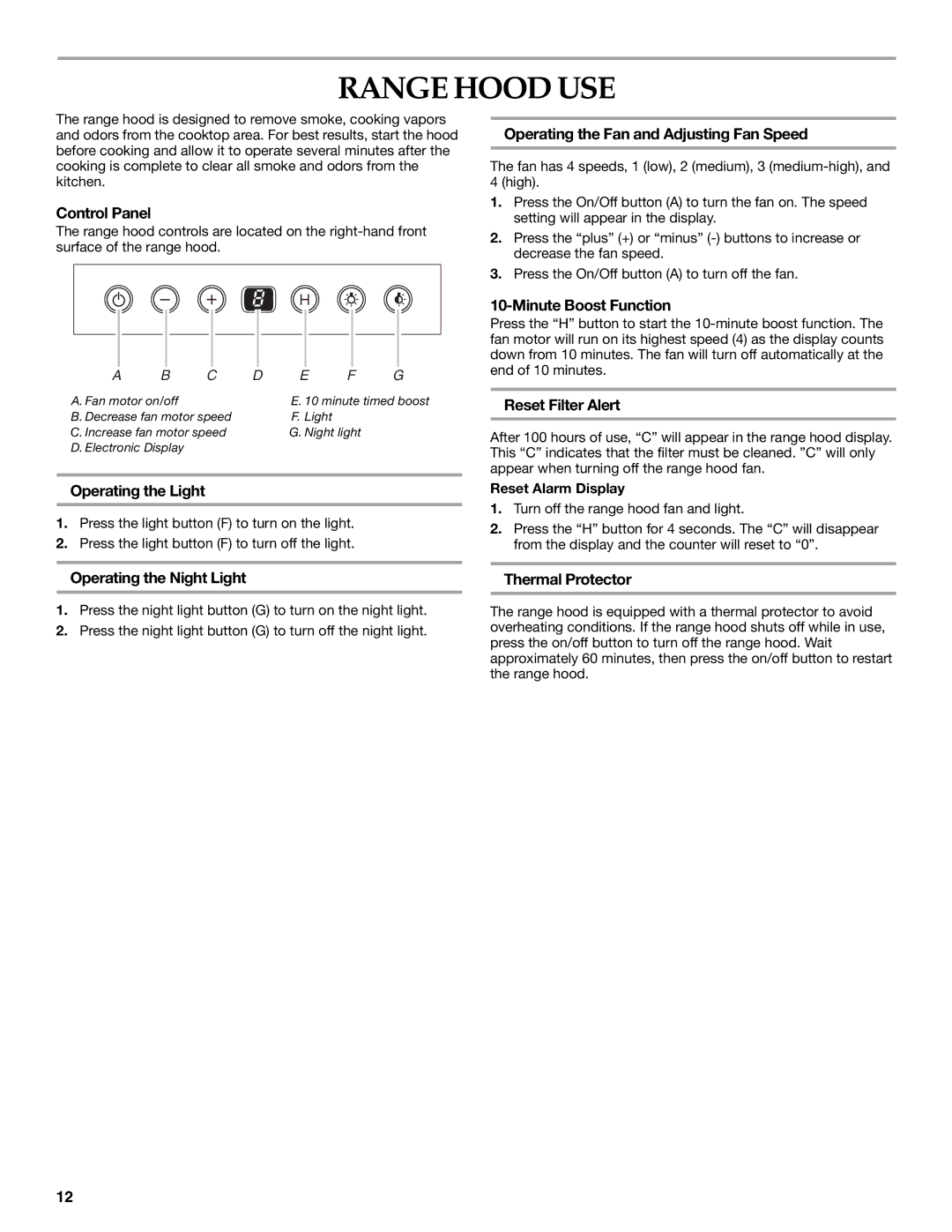 KitchenAid 36(91.4CM) ISLAND RANGE HOOD installation instructions Range Hood USE 