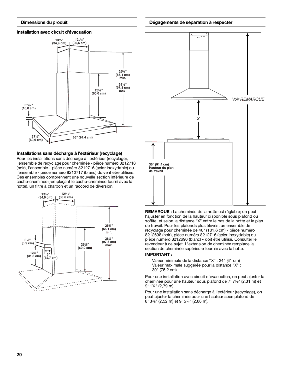 KitchenAid 36(91.4CM) ISLAND RANGE HOOD installation instructions Installation avec circuit dévacuation 