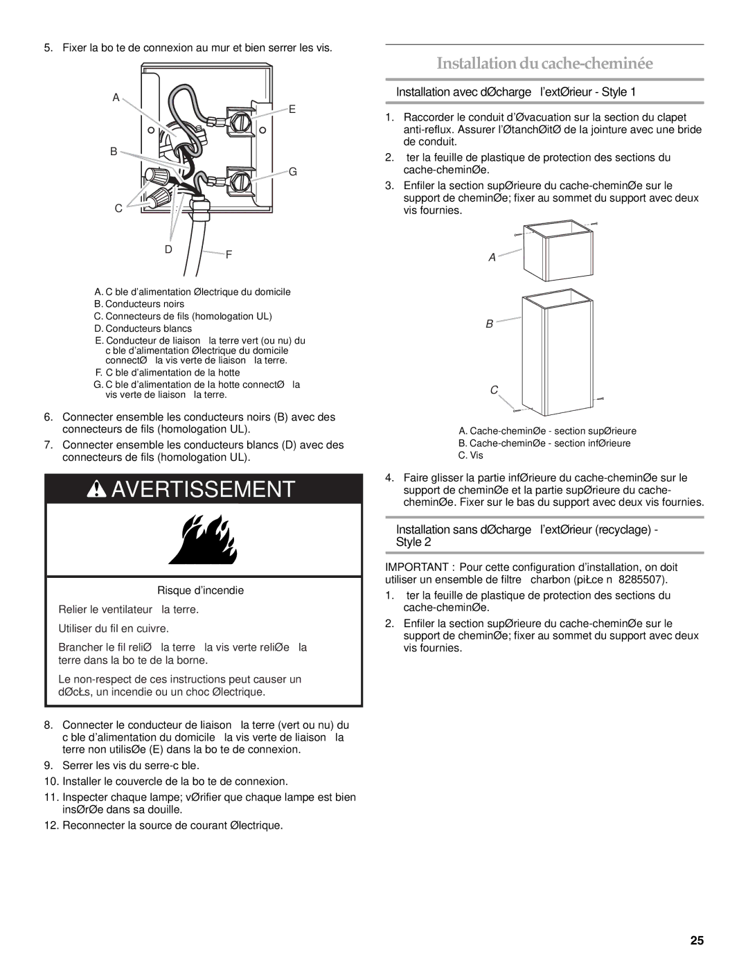 KitchenAid 36"(91.4CM) ISLAND RANGE HOOD Installationducache-cheminée, Installation avec décharge à lextérieur Style 