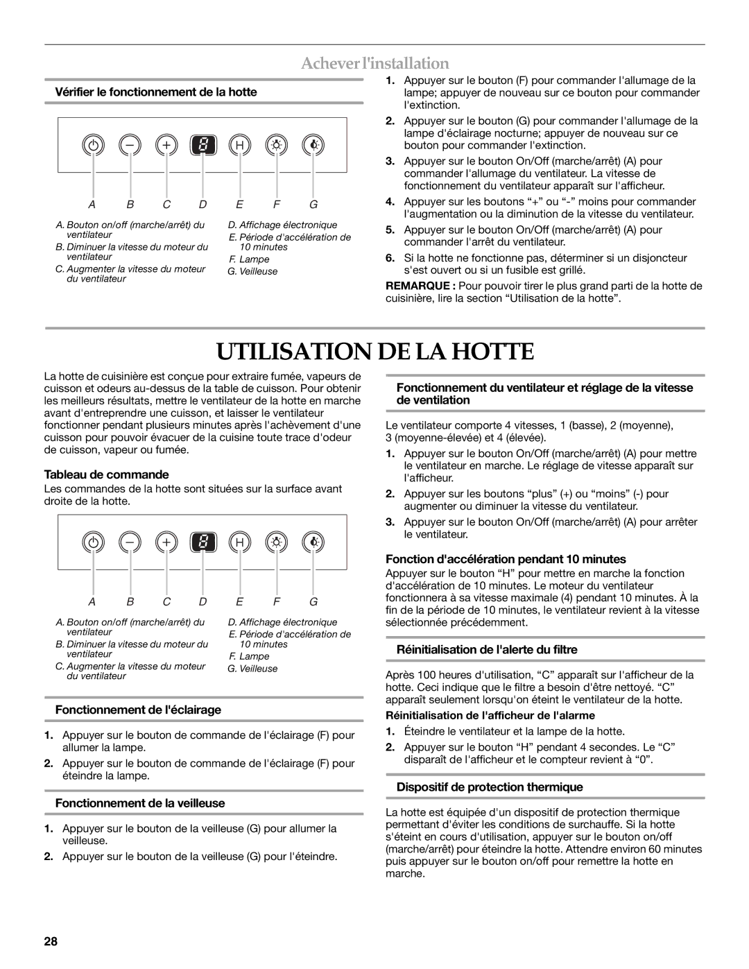 KitchenAid 36"(91.4CM) ISLAND RANGE HOOD installation instructions Utilisation DE LA Hotte, Achever linstallation 