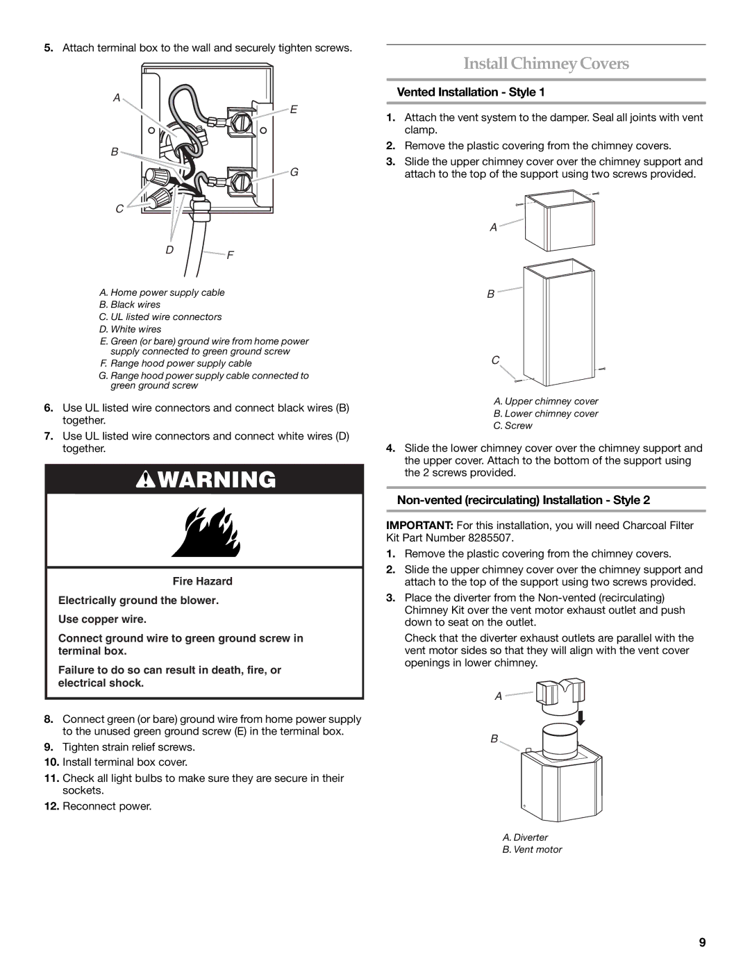 KitchenAid 36(91.4CM) ISLAND RANGE HOOD installation instructions Install Chimney Covers, Vented Installation Style 