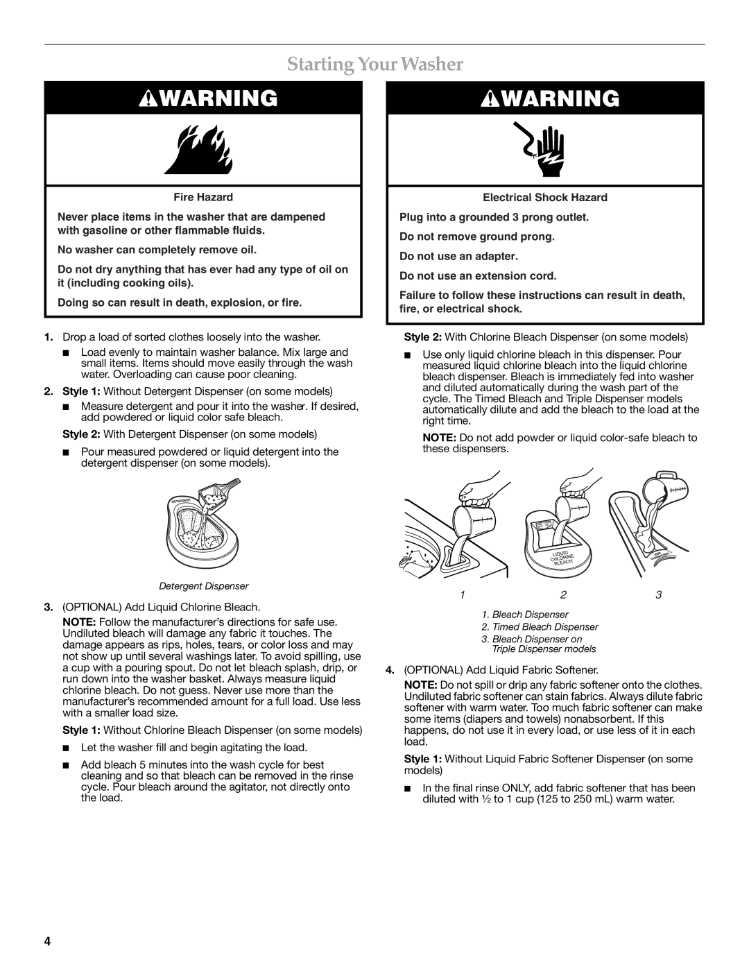 KitchenAid 3955871 manual Starting Your Washer 