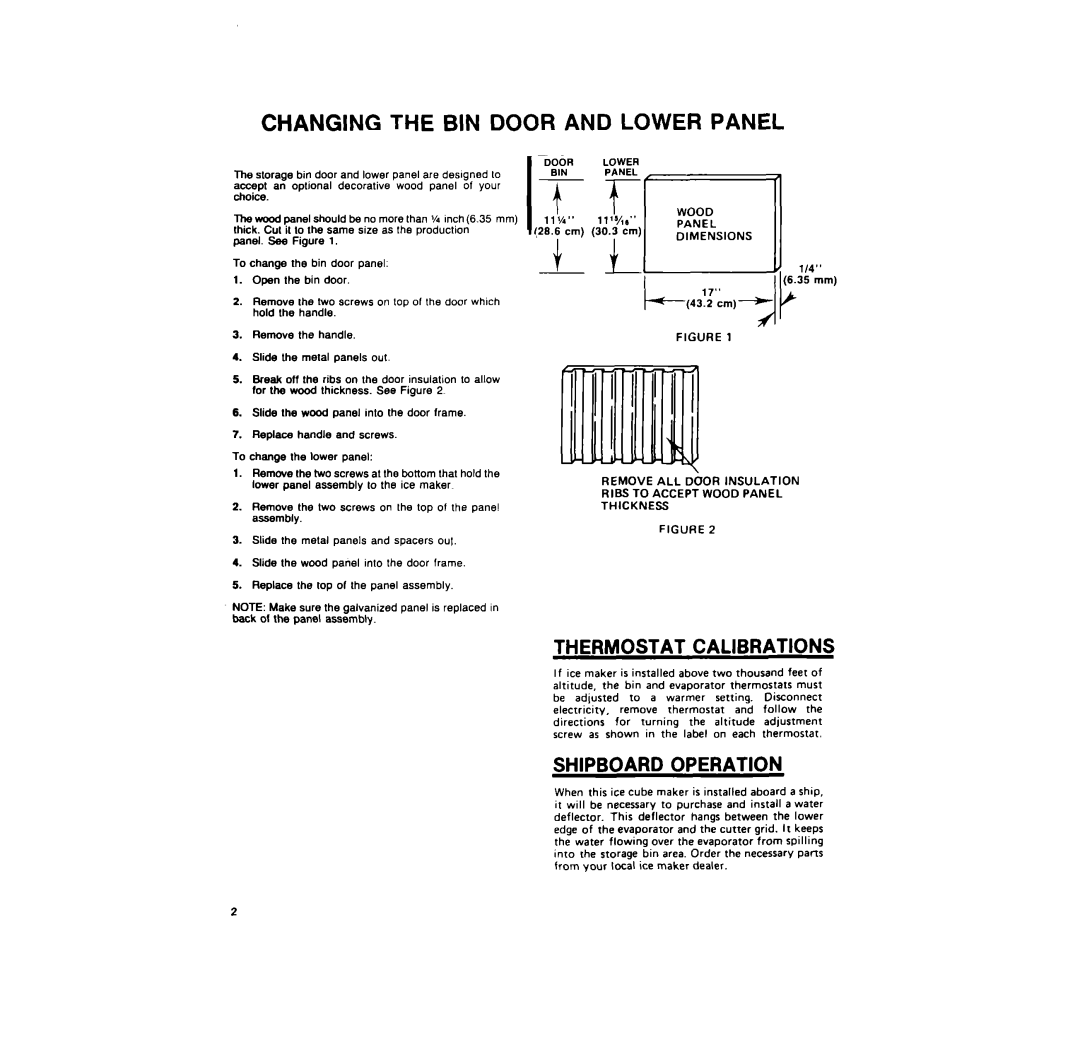 KitchenAid 3KUIS185V installation instructions Changing TI-IE BIN Door and Lower Panel, Shipboard Operation, Dimensions 