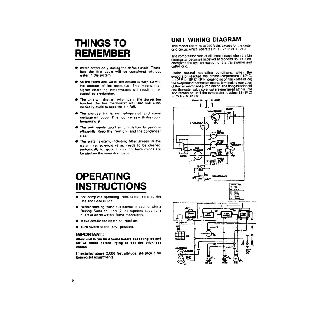 KitchenAid 3KUIS185V installation instructions Things To Remember, Operating Instructions, Unit Wiring Diagram 