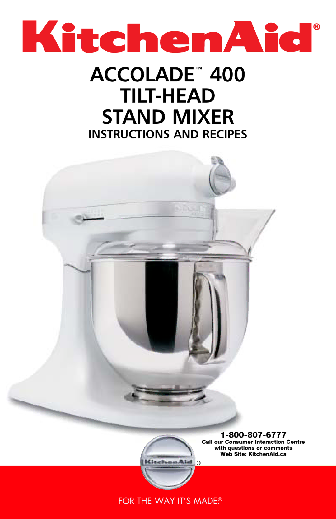 KitchenAid 400 manual Accolade TILT-HEAD Stand Mixer 