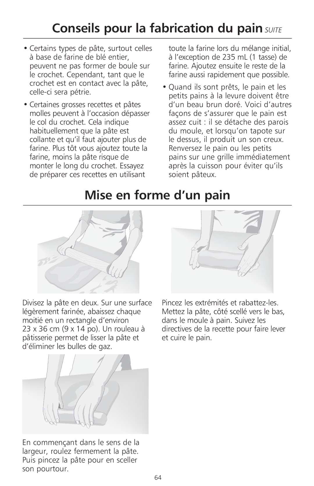 KitchenAid 400 manual Conseils pour la fabrication du pain Suite, Mise en forme d’un pain 