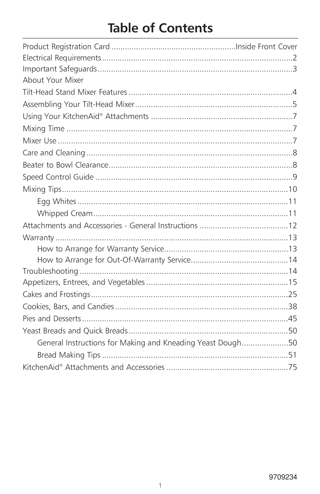 KitchenAid 400 manual Table of Contents 