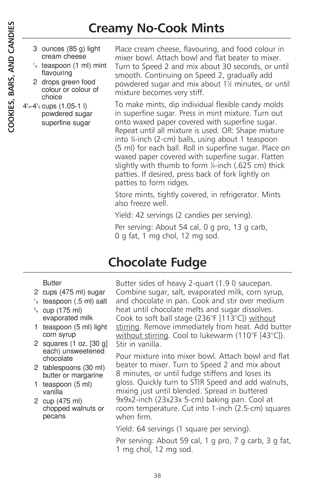 KitchenAid 400 manual Creamy No-Cook Mints, Chocolate Fudge, Candies, Cookies, Bars 