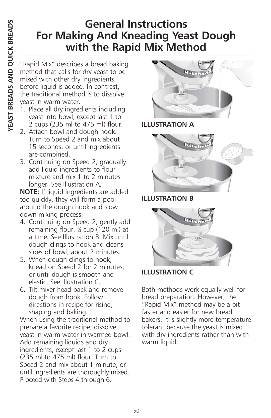 KitchenAid 400 manual Quick Breads, Yeast Breads, Illustration a Illustration B, Illustration C 