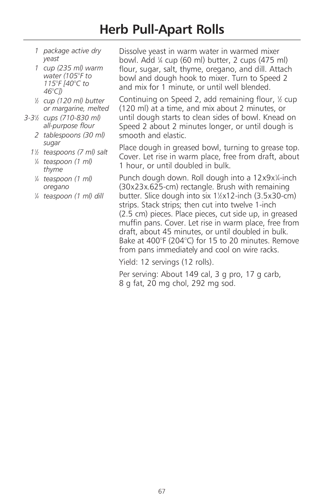 KitchenAid 400 manual Herb Pull-Apart Rolls 