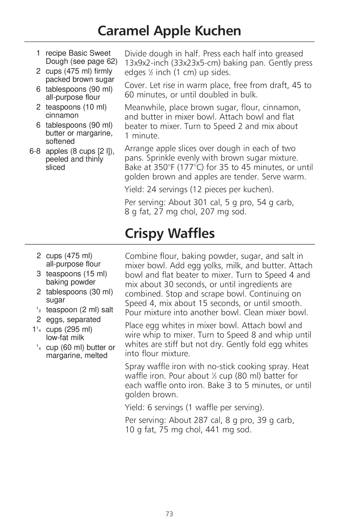 KitchenAid 400 Caramel Apple Kuchen, Crispy Waffles, Teaspoons 10 ml cinnamon, Apples 8 cups 2 l, peeled and thinly sliced 