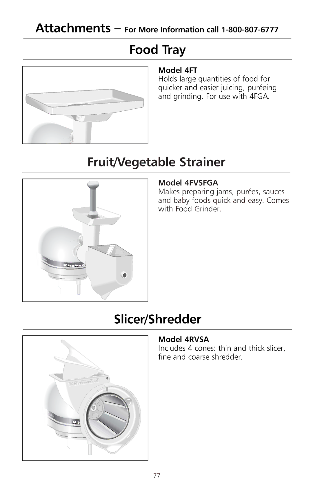 KitchenAid 400 manual Fruit/Vegetable Strainer, Model 4FVSFGA 