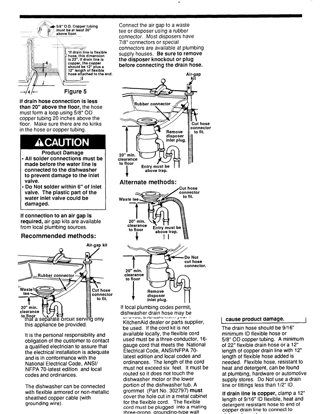 KitchenAid 4171206 installation instructions Alternate methods, Install air gap according to kit instructions 