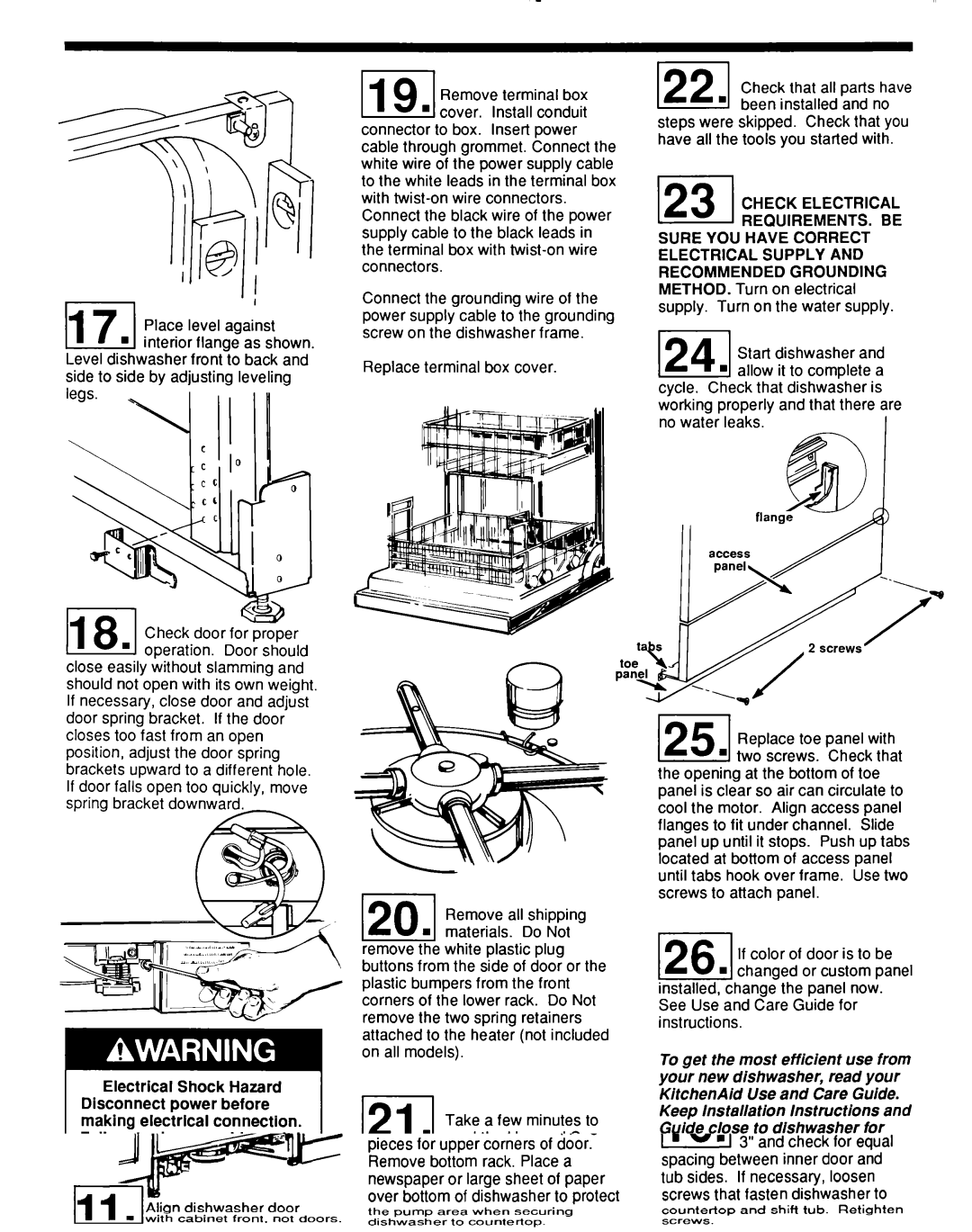 KitchenAid 4171206 Replace terminal box cover 122Check that all parts have, 124Start dishwasher, No water leaks 