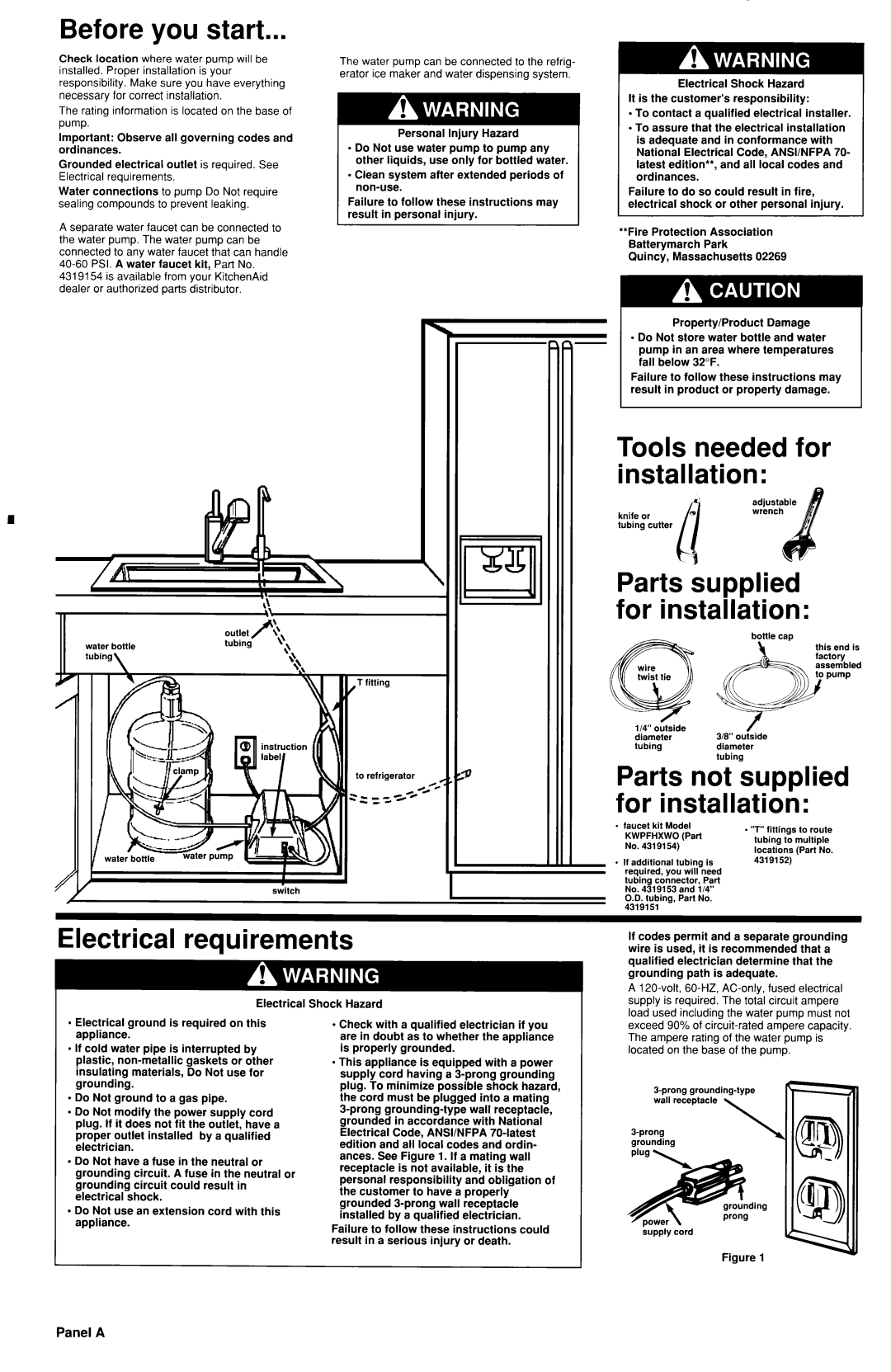 KitchenAid 4176199 Before you start, Tools needed for installation, Electrical requirements, ‘arts, ‘or installation 