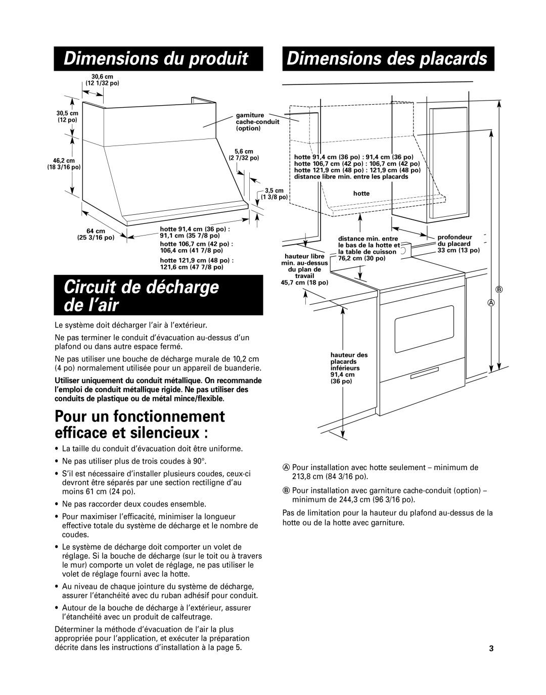 KitchenAid 42 installation instructions Dimensions du produit, Pour un fonctionnement efficace et silencieux 