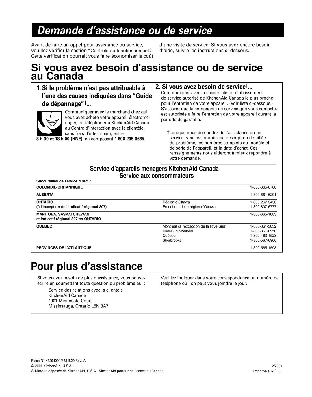 KitchenAid 42 installation instructions Demande d’assistance ou de service, De dépannage, Si vous avez besoin de service 